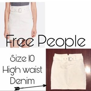 NWOT Free People White High Waisted Denim Skirt & Belt - Jean Pencil Skirt